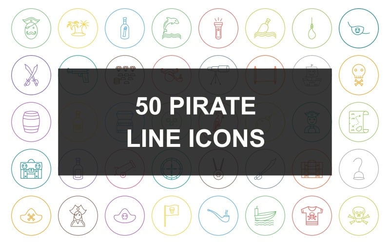 Sada ikon 50 Pirate Line Kulatý kruh