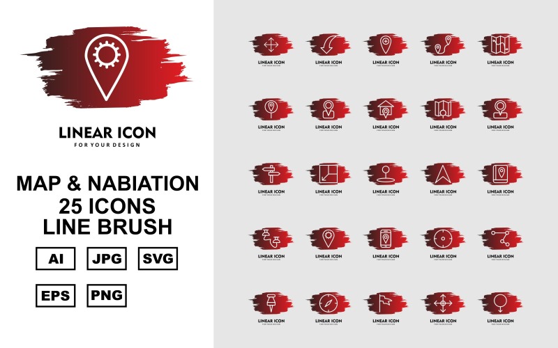 25 set di icone Premium Map e Nabiation Line Brush