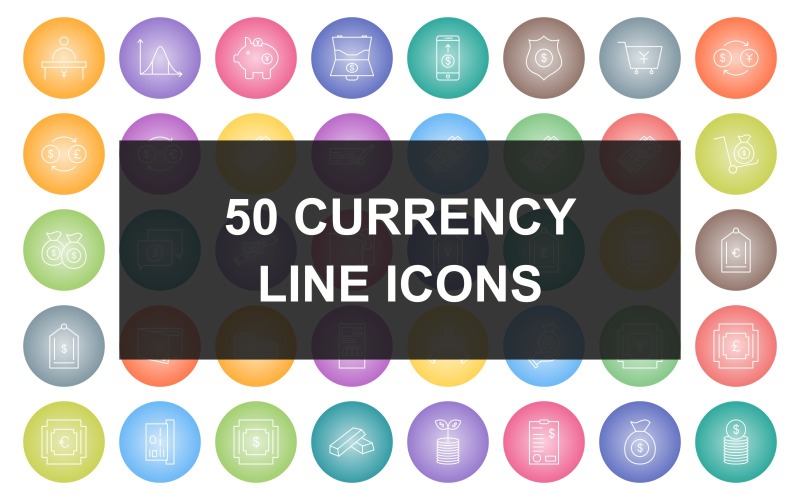50 валютних ліній круглі градієнт Iconset