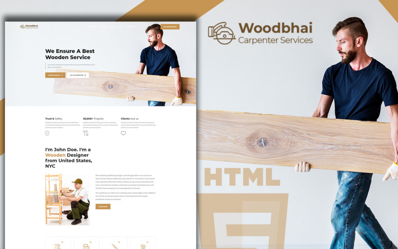 Woodbhai - Modello di sito Web di negozio e servizio di falegnameria
