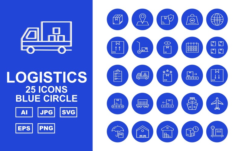 Conjunto de ícones de círculo azul de logística 25 Premium