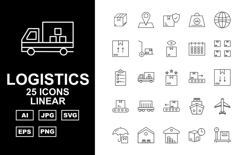 25 линейных иконок Premium Logistics