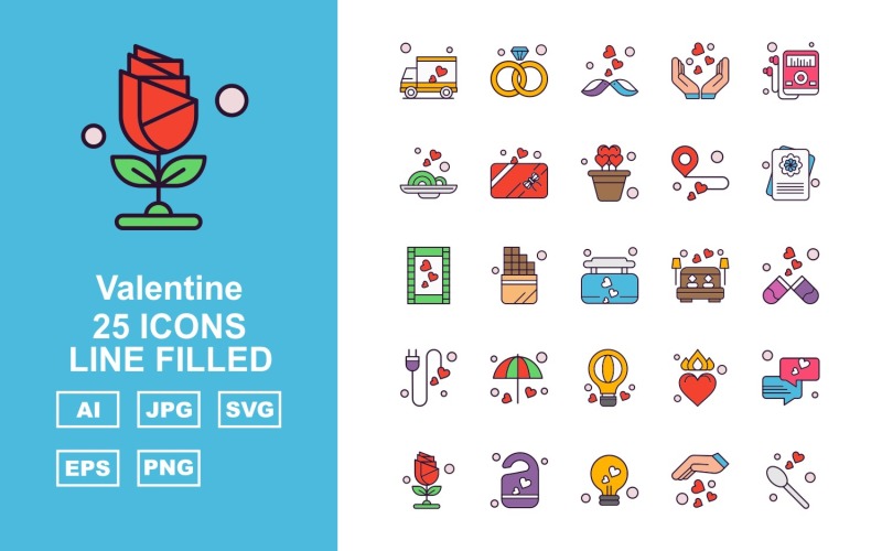 25 премиальных двухцветных иконок Valentine Line