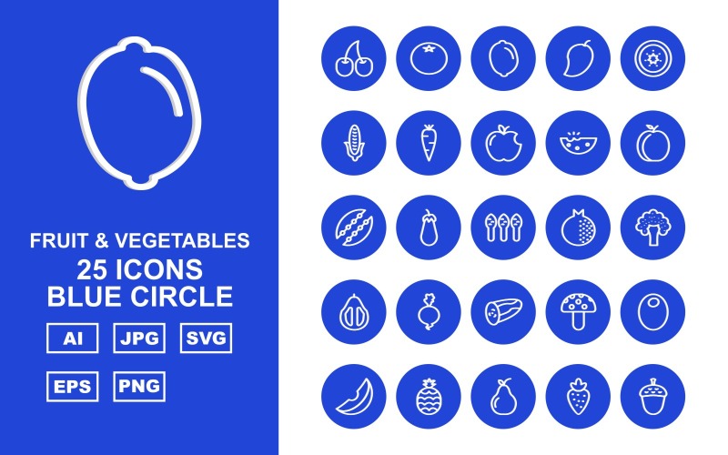 Download Набор иконок "25 Premium Fruit &amp; Vegetables Blue Circle Iconset" / 25 Premium Fruit &amp; Vegetables Blue Circle Iconset - Набор иконок на тему nature cherry,eggplant,pear,acorn,onion,paprika,peppers,grapes,tomato,lemon,mango,kiwi,corn,carrot,apple,watermelon,peach,peas,asparagus,pomegranate