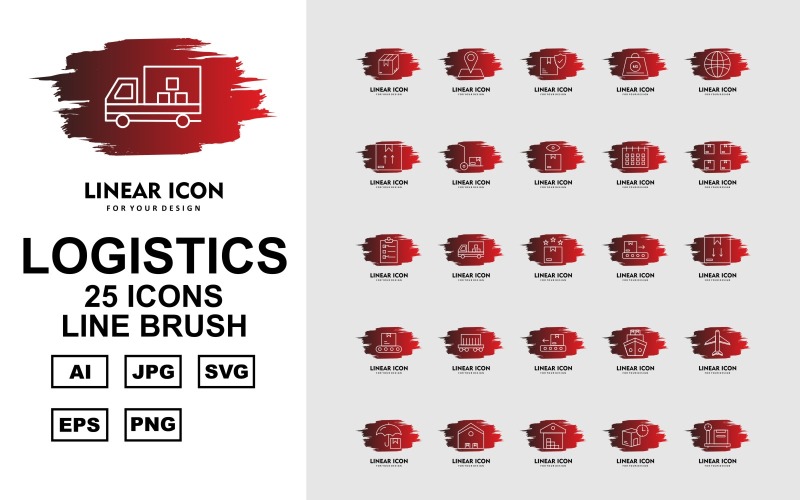 Download Набор иконок "25 Premium Logistics Line Brush Iconset" / 25 Premium Logistics Line Brush Iconset - Набор иконок на тему industrial box,delivery truck,ship,airplane,protection,warehouse,delivery on time,weighting,address,logistics protection,kg,global,trolley,logistics look,calendar,package,checklist,logistics rating,conv