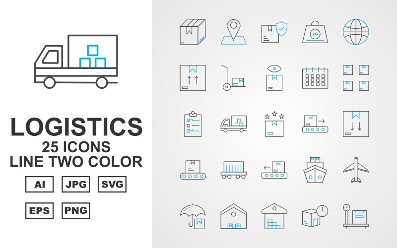 25 Premium logistieke lijn twee kleuren Iconset