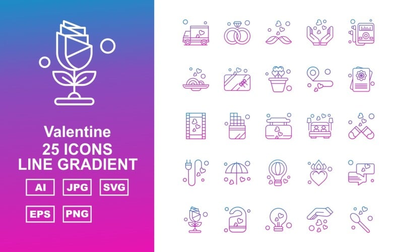 Download Набор иконок "25 Premium Valentine Line Gradient Iconset" / 25 Premium Valentine Line Gradient Iconset - Набор иконок на тему culture van,face wish,heart,chat,flower,lock,bulb,hand,spoon,ring,bird,mp3,disk,gift,pot,love point,document,film clip,perfume,bed room