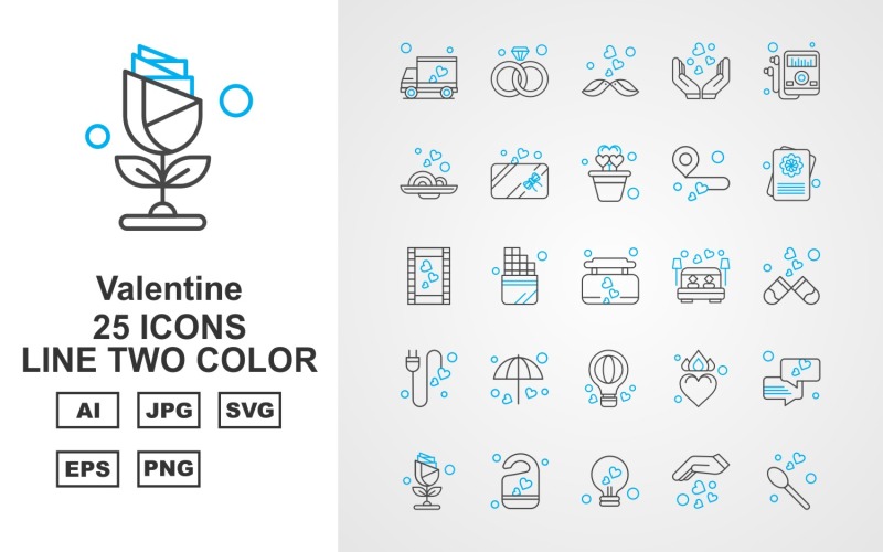 25 prémium Valentine Line két színű ikonkészlet