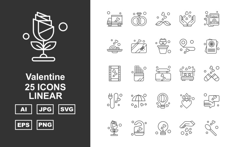 Download Набор иконок "25 Premium Valentine Linear Iconset" / 25 Premium Valentine Linear Iconset - Набор иконок на тему culture van,face wish,heart,chat,flower,lock,bulb,hand,spoon,ring,bird,mp3,disk,gift,pot,love point,document,film clip,perfume,bed room