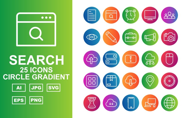 25 Premium zoekmachineoptimalisatie (SEO) Circle Gradient Pack Iconset