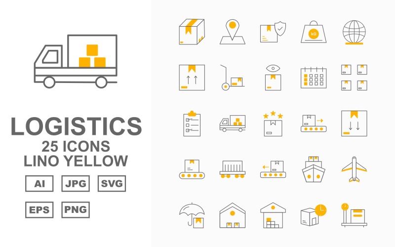 25 set di icone giallo Premium Logistics Lino