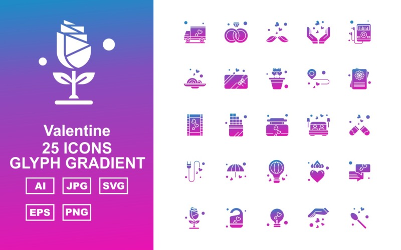 25 set di icone gradiente glifo San Valentino Premium