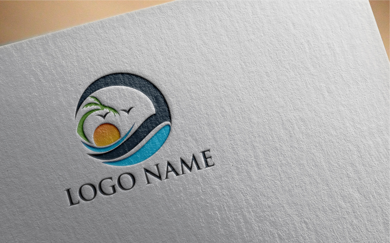 modèle de logo d'été de plage de ligne