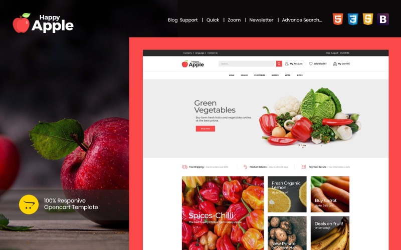 Happy Apple - Modello OpenCart reattivo