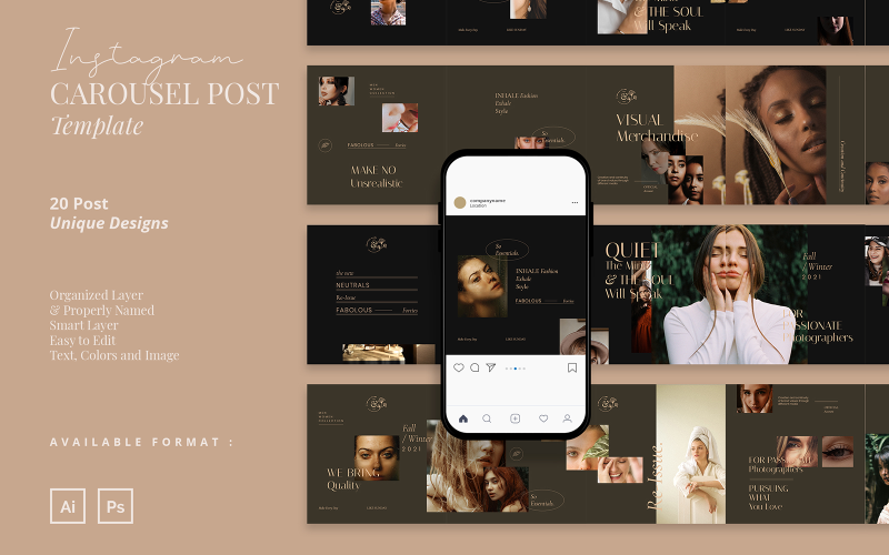 Download Шаблон для соцсетей "Beauty Instagram Carousel Post Template for Social Media" / Beauty Instagram Carousel Post Template for Social Media - Шаблон для соцсетей на тему графика beauty,instagram post,instagram post template,instagram template,carousel post template,carousel template,fashion,photography,advertisement,catalogue,new product,new release,elegant,blogger,p