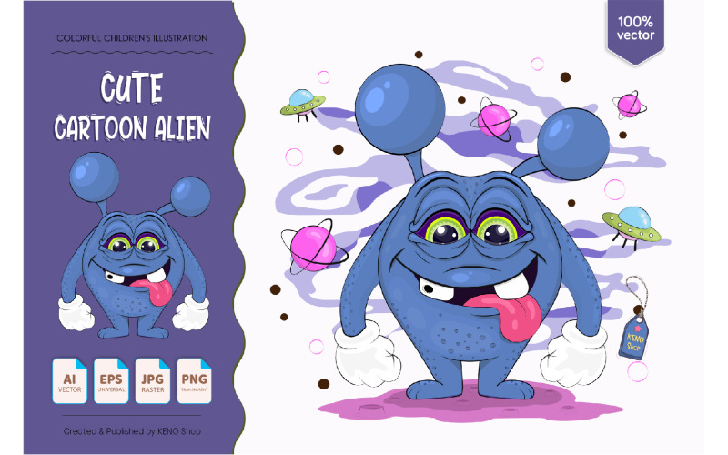 Download Vector "Cute Cartoon Alien - Vector Image" / Cute Cartoon Alien - Vector Image - Vector на тему графика alien,monster,halloween,cute,devil,cartoon,toy,comic,character,ufo,planets,joyful,humor,ugly,creature,smile,happy,funny,animal,mascot