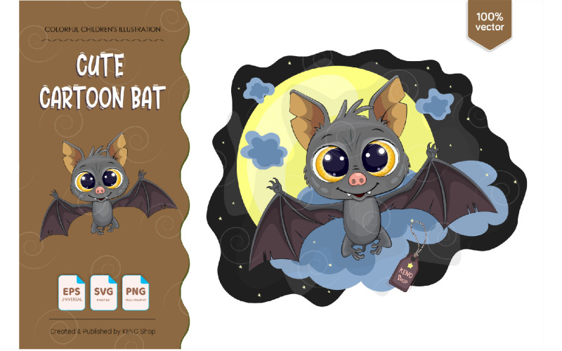 Cute Cartoon Bat - Vector Afbeelding