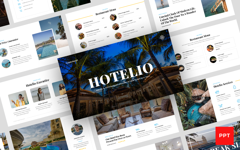 Hotelio - PowerPoint-mall för presentation av hotell och restaurang