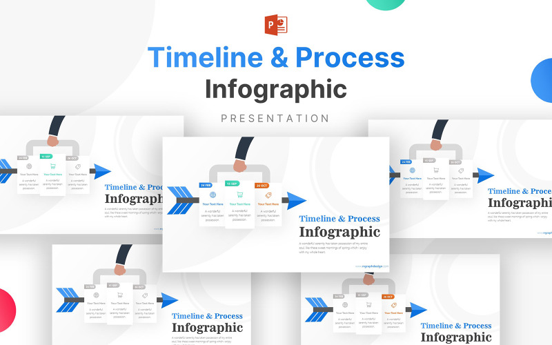 Process med affärsikoner och tidslinjer Infographic presentation PowerPoint-mall