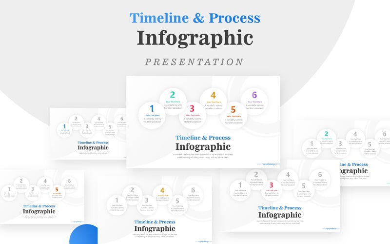 Six Process White Circles Infographic Presentation PowerPoint template