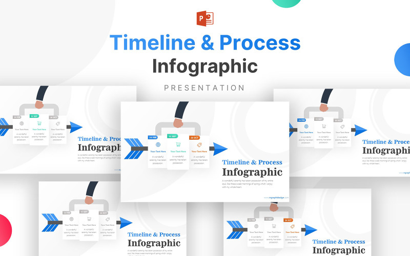 Zpracovat pomocí obchodních ikon a časových os Infographic prezentace PowerPoint šablony
