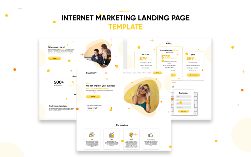 Download PSD шаблон "IMAGENCY Landing Page PSD Template" / IMAGENCY Landing Page PSD Template - Адаптивный PSD шаблон на тему графика internetmarketing,business,seo,website,landingpage,pr,agency