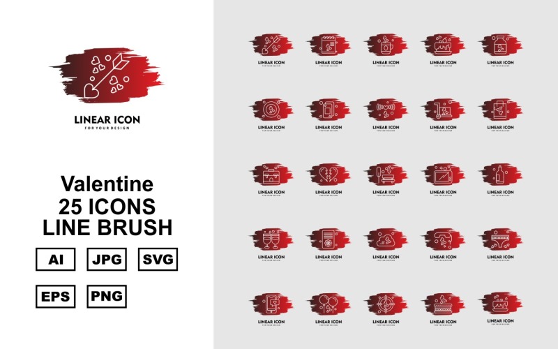 Набор из 25 кистей Premium Valentine Line Brush Icon Set