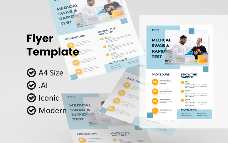 Download Фирменный стиль "Medical Check Test Flyer - Corporate Identity Template" / Medical Check Test Flyer - Corporate Identity Template - Фирменный стиль на тему графика flyer template,flyer business,print template,advertising,promotion flyer,brochure template,flyer mockup,flyer bundle template,medical check flyer,hospital flyer,rapid test,swab test