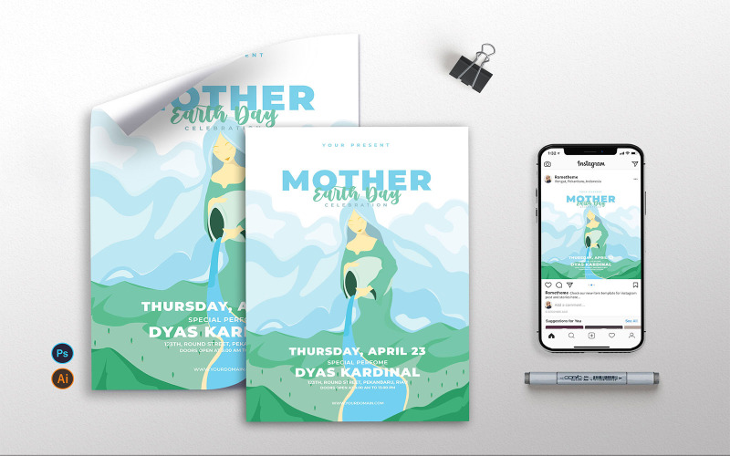 Download Фирменный стиль "Mother Earth Day vol.01 - Flyer, Poster &amp; Instagram TY" / Mother Earth Day vol.01 - Flyer, Poster &amp; Instagram TY - Фирменный стиль на тему графика mother,earth,world,nature,sustainable,graphic,party,celebration,health,simple,woman,floral,girls,green
