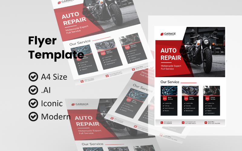 Download Фирменный стиль "Motorcycle Service Business Flyer - Corporate Identity Template" / Motorcycle Service Business Flyer - Corporate Identity Template - Фирменный стиль на тему графика flyer template,flyer business,print template,advertising,promotion flyer,brochure template,flyer mockup,flyer bundle template,motorcycle service flyer,car service,bike service,scooter service