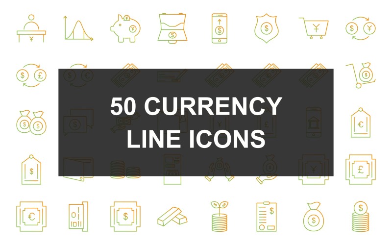 Download Набор иконок "50 Currency Line Gradient Icon Set" / 50 Currency Line Gradient Icon Set - Набор иконок на тему финансы cashier,write cheque,mobile banking,using credit card,dollar on fire,yen basket,pound basket,euro basket,dollar basket,statistics,piggy bank,dollar briefcase,online money,dollar badge,cart,do
