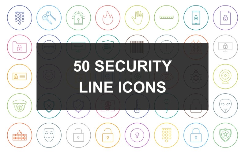 Ensemble d'icônes de cercle rond 50 ligne de sécurité