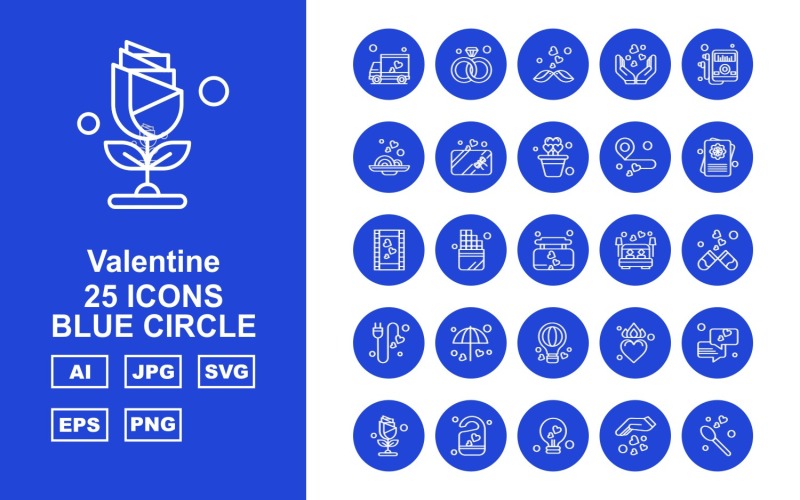 25 Premium Valentine blauwe cirkel Icon Set