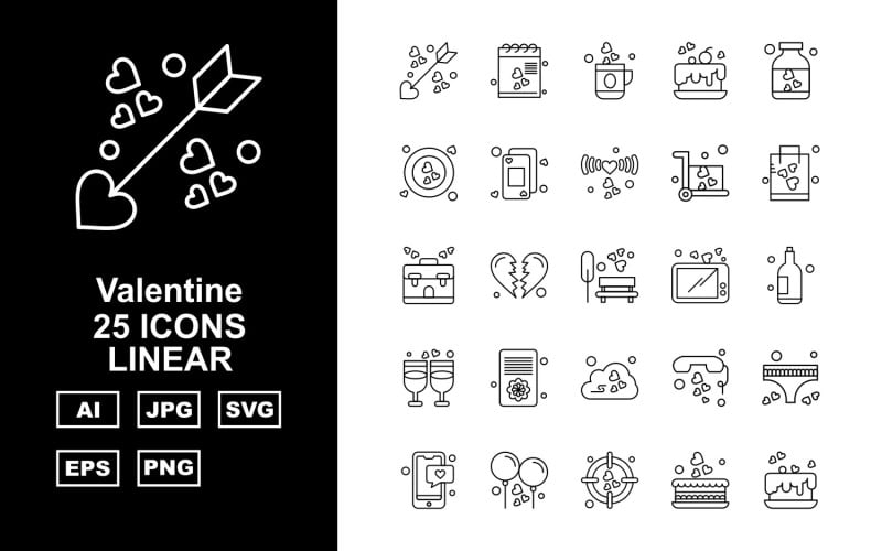 Download Набор иконок "25 Premium Valentine Linear Icon Set" / 25 Premium Valentine Linear Icon Set - Набор иконок на тему culture arrow,heart broken,cloud,telephone,underwea,mobile,balloon,target,cake,document,tea,bottle,heart,phone,wifi,trolly,bag,briefcase,bench,mobile tablet