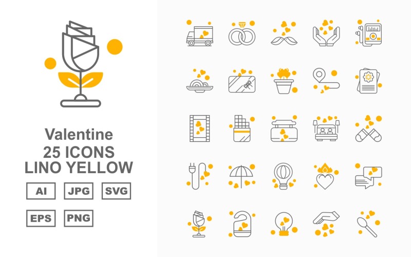 25 set di icone giallo San Valentino Premium Lino