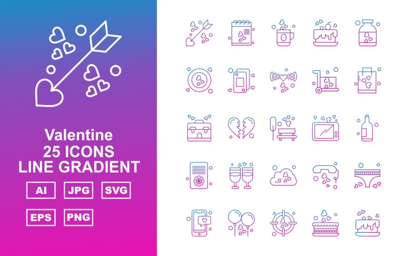25 set di icone gradiente linea San Valentino premium