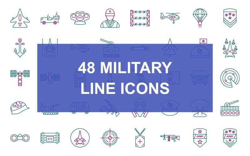 48 Військові лінія двох кольорів набір іконок
