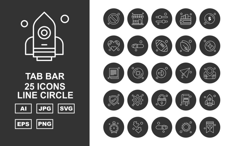 Ensemble d'icônes de cercle de ligne de barre d'onglets 25 Premium