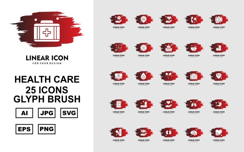 Download Набор иконок "25 Premium Health Care Glyph Brush Icon Set" / 25 Premium Health Care Glyph Brush Icon Set - Набор иконок на тему medical hand,location,kidney,stomach,bandage,eye,heart,heart beat,telephone,suitcase,stethoscope,hospital,bowl,medicine,lcd,briefcase,shield,document,icon,icons