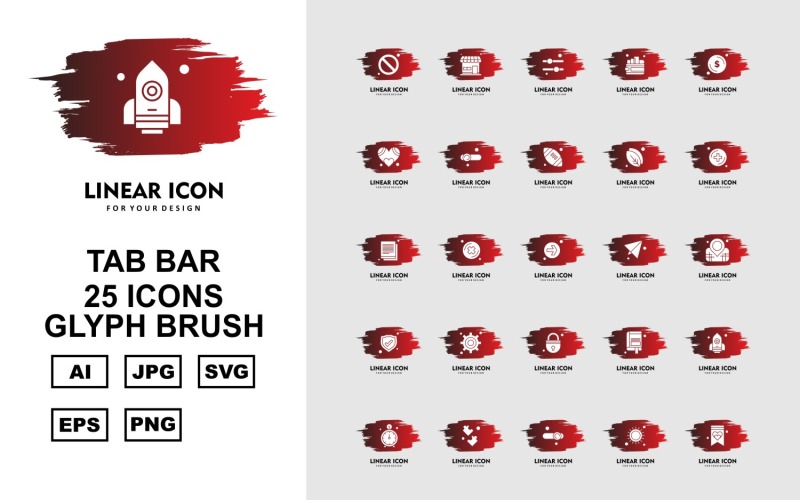 Download Набор иконок "25 Premium Tab Bar Glyph Brush Icon Set" / 25 Premium Tab Bar Glyph Brush Icon Set - Набор иконок на тему game block,cross,book mark,rocket,stop watch,puzzle game,equalizer,sun,document,shop,wallet,dollar,heart,rugby,leave,add,direction,paper,location,shield