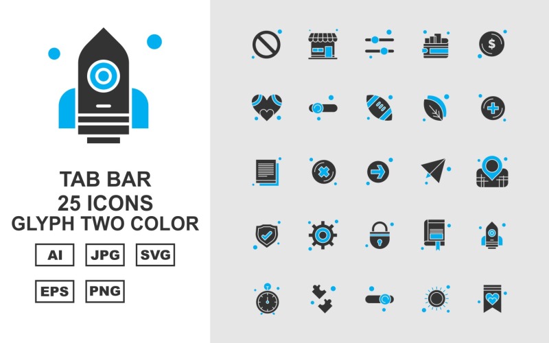 25 Premium tabbladbalk Glyph tweekleurige pictogramserie