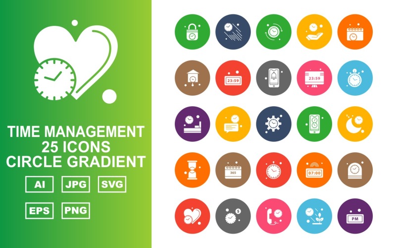 25 Premium Time Management kruh přechodu Icon Set