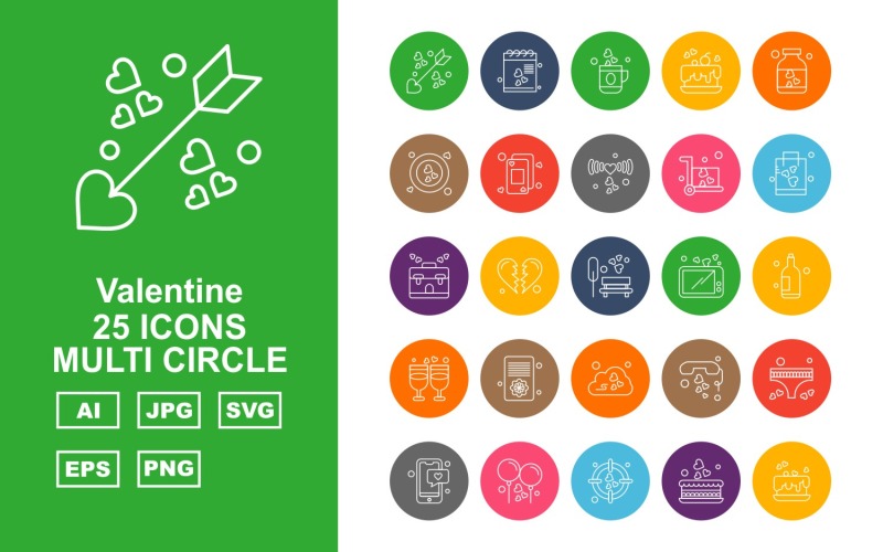 25 premium valentijn multi-cirkel pictogramserie
