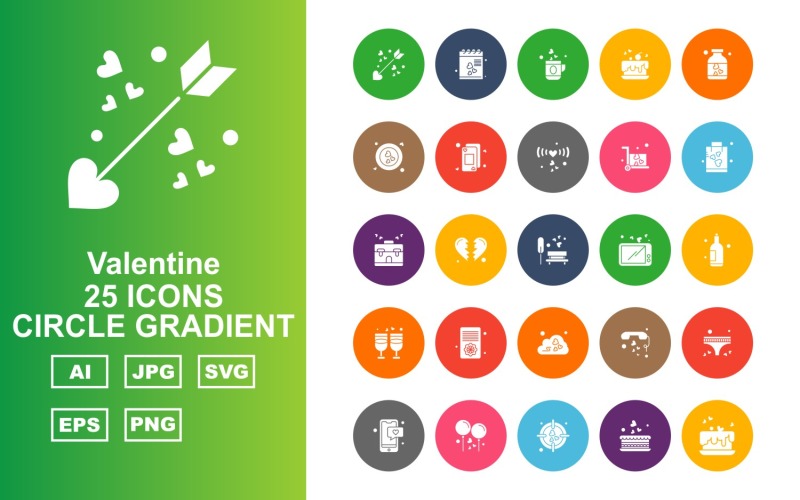 Download Набор иконок "25 Premium Valentine Circle Gradient Icon Set" / 25 Premium Valentine Circle Gradient Icon Set - Набор иконок на тему culture arrow,heart broken,cloud,telephone,underwea,mobile,balloon,target,cake,document,tea,bottle,heart,phone,wifi,trolly,bag,briefcase,bench,mobile tablet