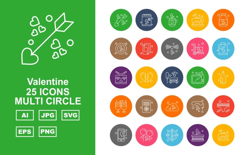 25 set di icone multi cerchio di San Valentino premium