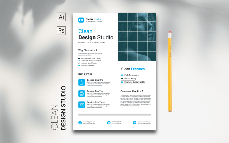 Download Фирменный стиль "Clean Flyer - Corporate Identity Template" / Clean Flyer - Corporate Identity Template - Фирменный стиль на тему графика ad,advert,camera,light,colorfull,colors,extra,white,template,flyer,business,modern,poster,corporate,design,a4,creative,simple,company,print