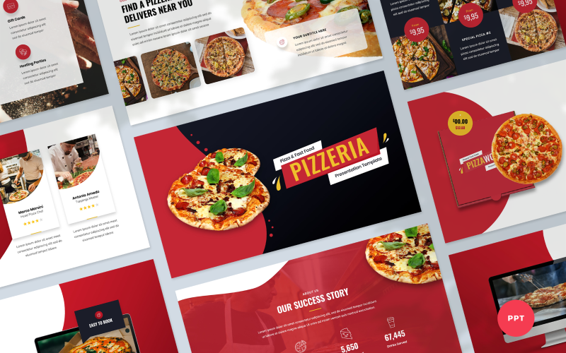 Pizzéria - Pizza és gyorsétterem bemutató PowerPoint sablon