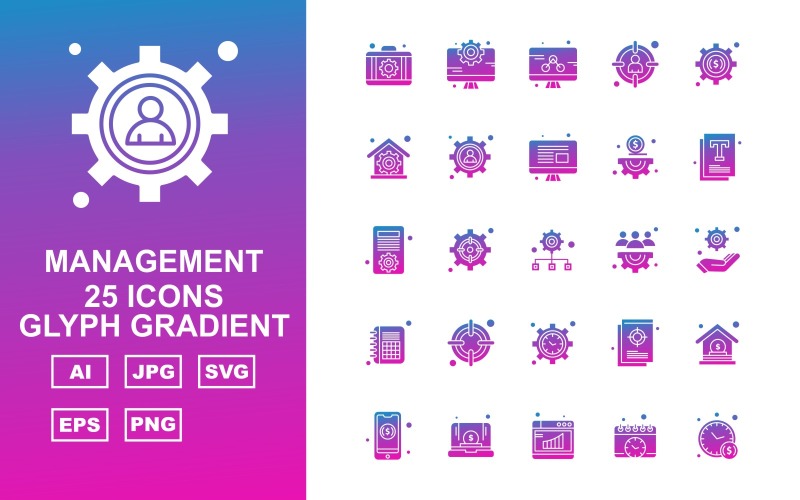 25 Premium Management Glyph Gradient Ikonuppsättning