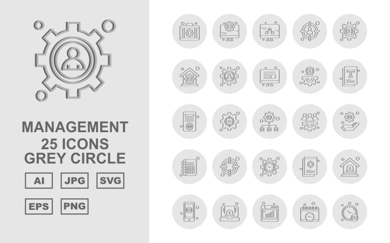 Download Набор иконок "25 Premium Management Grey Circle Icon Set" / 25 Premium Management Grey Circle Icon Set - Набор иконок на тему business briefcase,setting,document,home,mobile,laptop,browser,calendar,clock,lcd,target,house,hand,icon,icons