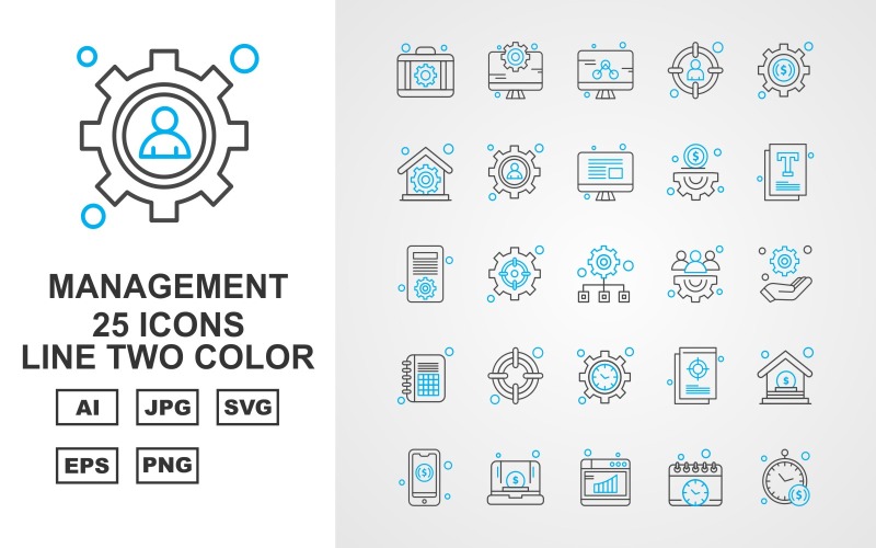 Download Набор иконок "25 Premium Management Line Two Color Icon Set" / 25 Premium Management Line Two Color Icon Set - Набор иконок на тему business briefcase,setting,document,home,mobile,laptop,browser,calendar,clock,lcd,target,house,hand,icon,icons